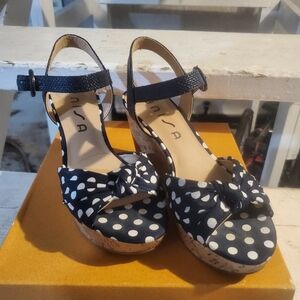 Unisa blue polkadot wedges size 7